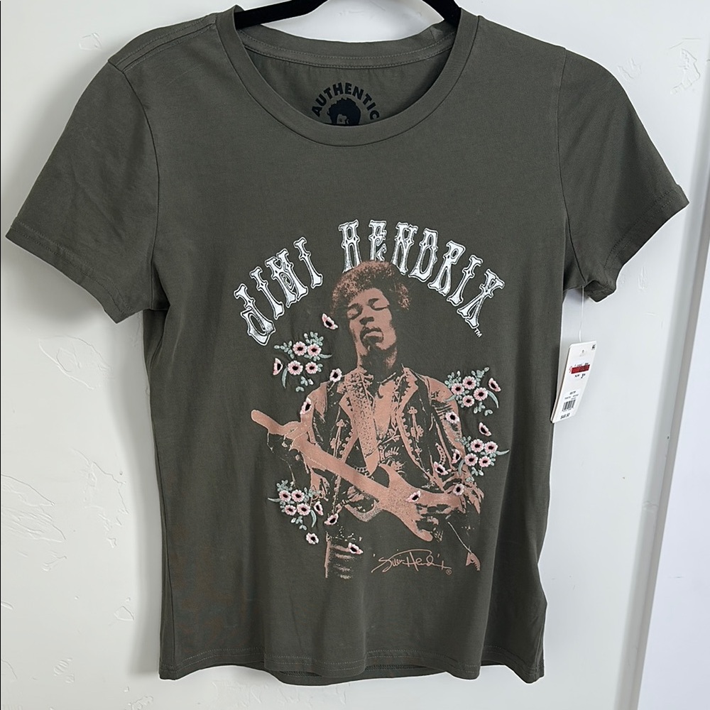 Jimi Hendrix Graphic Tee with Embroidered Flowers